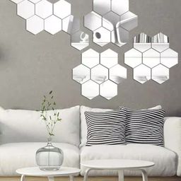 WallDaddy 30 Pcs Silver-Toned Hexagon Mirror Wall Stickers-image-23