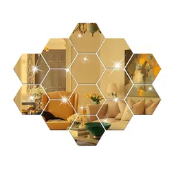 WallDaddy 14 Pieces Hexagon Mirror Stickers For Wall-image-26