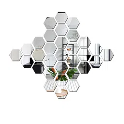 WallDaddy 31 Pcs Silver-Toned Hexagon Mirror Wall Stickers-image-65