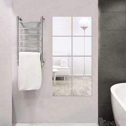 WallDaddy Silver Toned 8 Pieces Self-Adhesive Square Design Mirror Wall Stickers-image-68