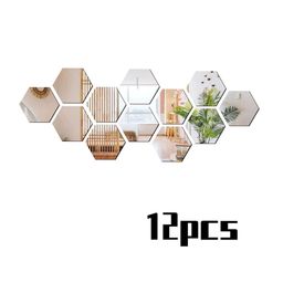 WallDaddy 12 Pcs Silver-Toned Hexagon Mirror Wall Stickers-image-98