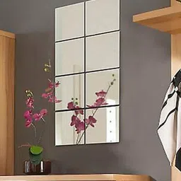 WallDaddy Silver Toned 8 Pieces Acrylic Self-Adhesive Square Mirror Wall Stickers-45
