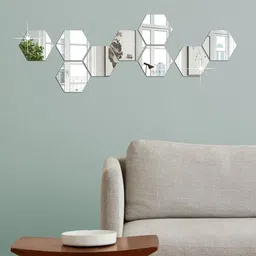 WallDaddy White 9 Pieces Hexagon Mirror Wall Stickers-image-69