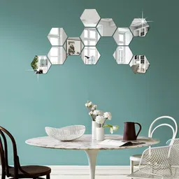 WallDaddy 12 Pcs Silver-Toned Hexagon Mirror Wall Stickers-image-83