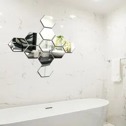 WallDaddy Silver Toned 11 Pieces Hexagon Mirror Stickers-image-99