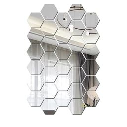 WallDaddy 32 Pcs Silver-Toned Hexagon Mirror Wall Stickers-17