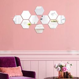 WallDaddy Silver Toned 10 Pieces Hexagon Mirror Stickers-image-69