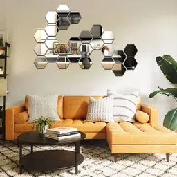 WallDaddy White 26 Pieces Hexagon Mirror Wall Stickers-image-49