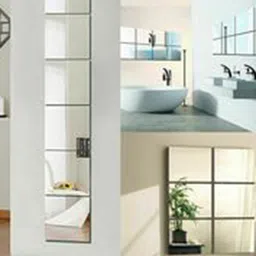 WallDaddy Silver Toned 6 Pieces Acrylic Square Mirror Wall Stickers-14
