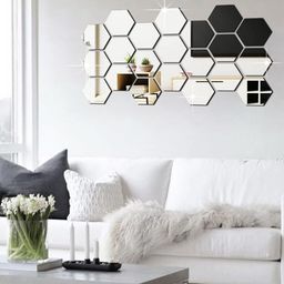 WallDaddy Silver Toned 21 Pieces Hexagon Mirror Wall Stickers-image-45
