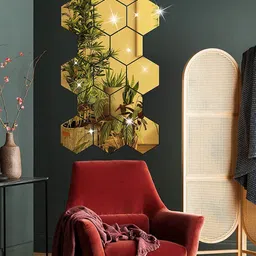 WallDaddy 15 Pcs Golden Hexagon Mirror Wall Stickers-image-38