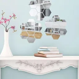 WallDaddy Silver 21 Pieces Hexagon Mirror Wall Stickers-image-44