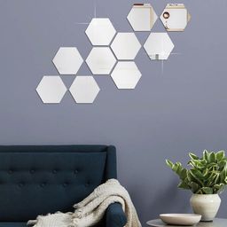 WallDaddy Silver Toned 10 Pieces Hexagon Design Mirror Wall Stickers-image-87