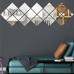 WallDaddy Silver 16 Pieces Self-Adhesive Square Mirror Wall Stickers-image-74