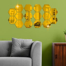 WallDaddy Gold Toned 16 Pieces Hexagon Mirror Stickers-image-39