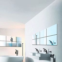 WallDaddy Silver Toned 8 Pieces Square Mirror Wall Stickers-image-79