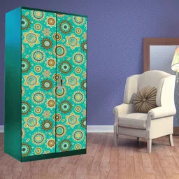 WallDaddy Green & Yellow Printed  Almirah Sticker-37