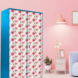 WallDaddy Pink & Green Floral Printed Wardrobe Sticker-22