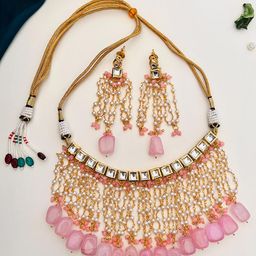 ABDESIGNS Gold-Plated Kundan Studded & Beaded Jewellery Set-image-25