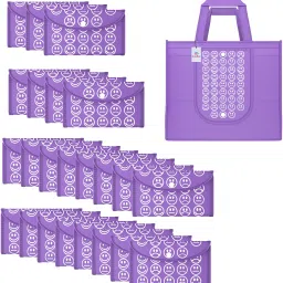 Pack of 24 Smile Print Foldable Grocery/Shopping Bags For Women | Purple Pack of 24 Grocery Bags-image-87