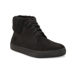 Bruno Manetti Women Black Solid Suede Mid-Top Sneakers-image-14