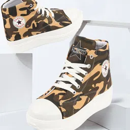FAUSTO Women Printed Mid-Top Lightweight Canvas Sneakers-image-75