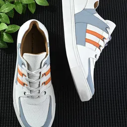 Mast & Harbour Men White & Blue Colourblocked Lightweight Comfort Insole Basics Sneakers-picture-22