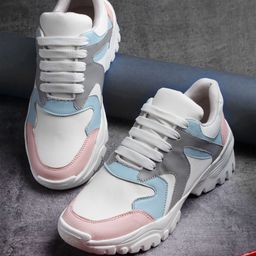 PANAHI Women Off White & Pink Colourblocked Sneakers-28