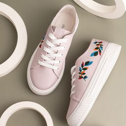 DressBerry Women Pink & Green Embroidered Lightweight Sneakers-image-89