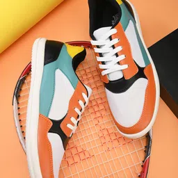 The Roadster Lifestyle Co. Men Orange-Coloured Colourblocked Round Toe Sneakers-image-5