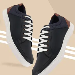 FAUSTO Men Navy Blue Colourblocked PU Sneakers-image-90