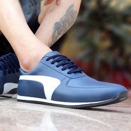 FAUSTO Men Navy Blue & White Colourblocked Lightweight PU Sneakers-picture-15