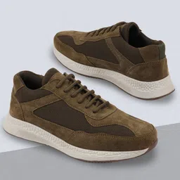 FAUSTO Men Olive Green Suede Slip-On Sneakers-image-3