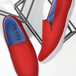 FAUSTO Men Red Canvas Slip-On Sneakers-image-31