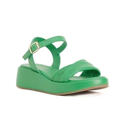Peach Flores Open Toe Leather Flatform Heels-27