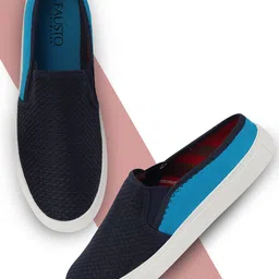 FAUSTO Men Blue Colourblocked Slip-On Sneakers-image-37