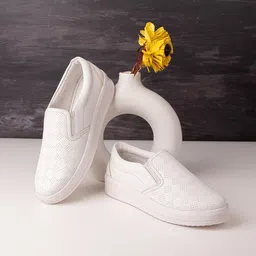 DressBerry Women White Perforations Lightweight Comfort Insole Basics Slip-On Sneakers-33