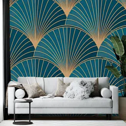 British Terminal Blue & Yellow Abstract Printed Wall Wallpaper-image-3