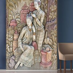 999Store Green & Brown Forest & Sitting Ladys Mural Wallpaper-image-87