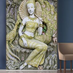 999Store Grey & Green Peacock & Lady Mural Wallpaper-image-26