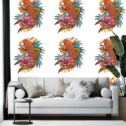 British Terminal White & Orange Colored Printed Self-Adhesive Wall Paper-45