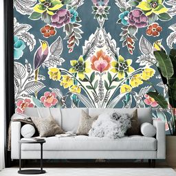 British Terminal Grey & Yellow Floral Printed Wallpaper-picture-57