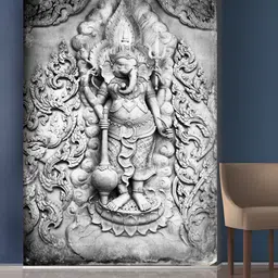 999Store White & Grey Lord Ganesha Mural Self-Adhesive Wallpaper-image-96