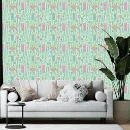 British Terminal Sea Green & Pink Printed Floral and Botanical Wallpaper-14