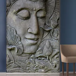 999Store Grey Flowers & Buddha Face Mural Wallpaper-image-99