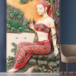 999Store Green & Red Trees & Sitting Lady Mural Wallpaper-24