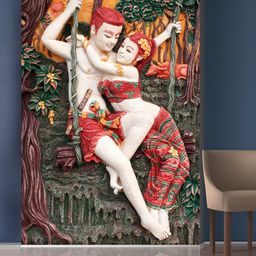 999Store Multicoloured Man and Woman Sitting on Swing Mural Wallpaper-image-0