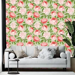 British Terminal Pink & Green Floral Printed Self-Adhesive Wall Sticker-55