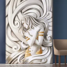 999Store White Abstract Lady with Golden Dress Mural Wallpaper-image-14