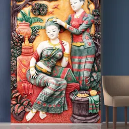999Store Red & Green Village & Two Lady Mural Wallpaper-image-94